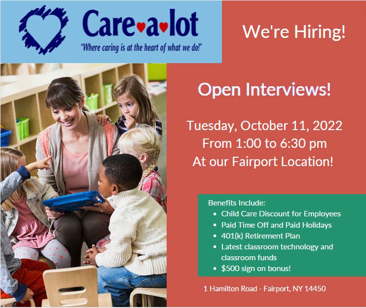 Care a lot child care open interview flyer